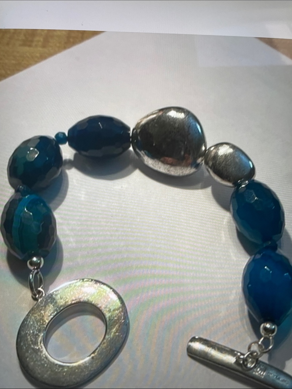Womens Vintage Blue Bead and Sterling Silver Bracelet